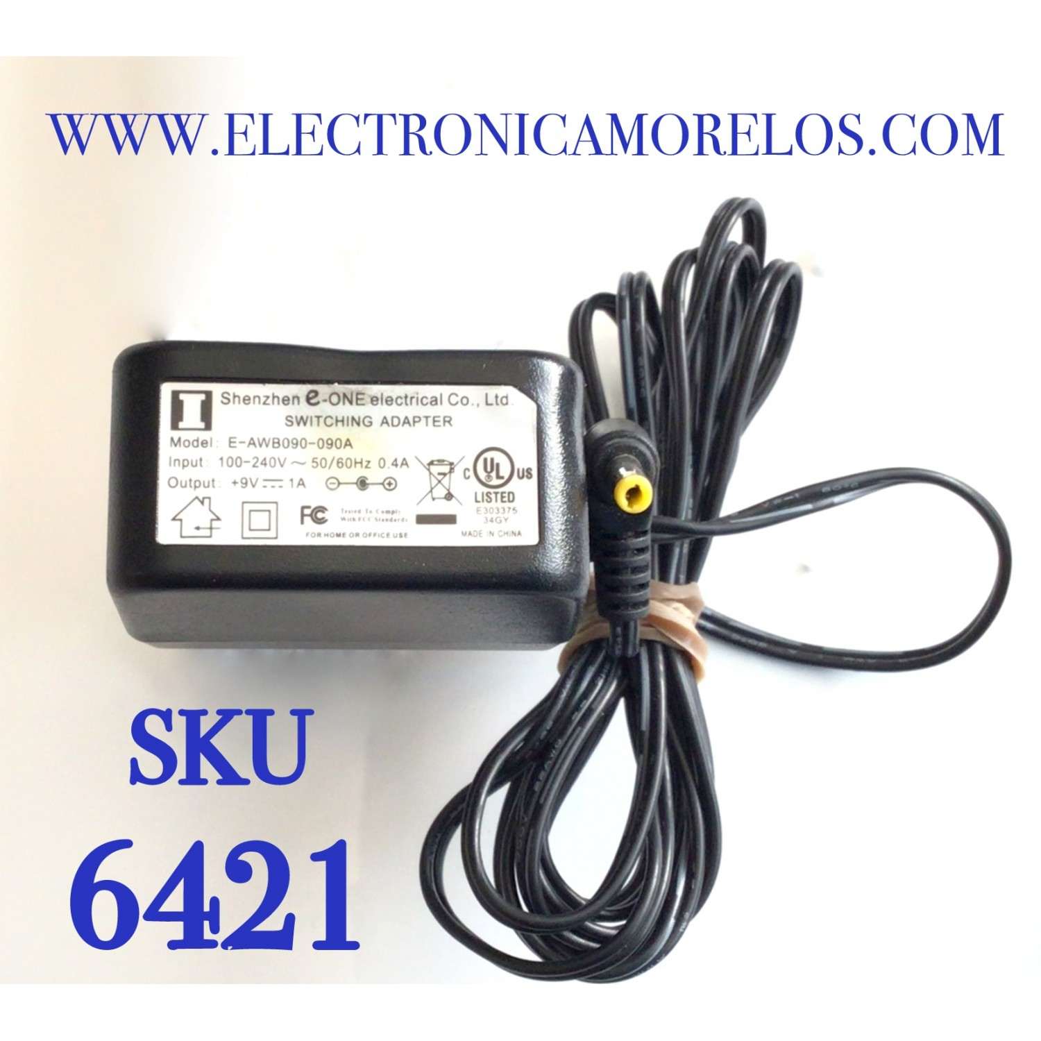 CARGADOR / ADAPTADOR DE FUENTE DE ALIMENTACION SHENZHEN / NUMERO DE PARTE E-AWB090-090A / ENTRADA VCA 100-240V~ 50/60HZ 0.4A / SALIDA VCD 9V 1A / MODELO E-AWB090-090A